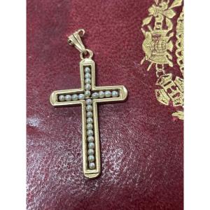 Gold Cross And XVIII Fine Pearls