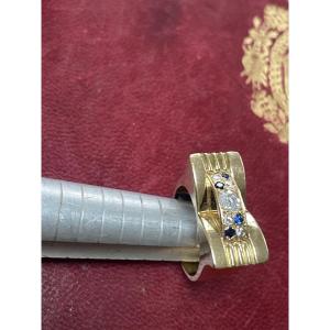 Gold Tank Ring With Sapphires And Diamonds