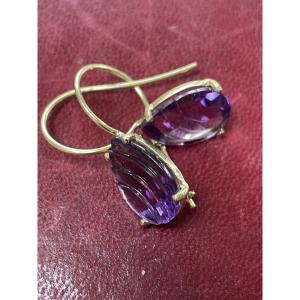Pair Of Gold And Amethyst Earrings