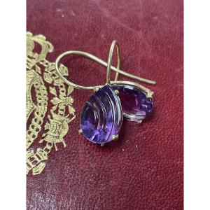 Pair Of Gold And Amethyst Earrings