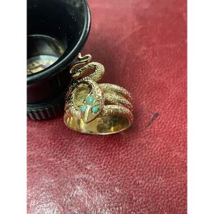 Gold And Turquoise Snake Ring
