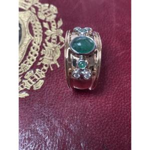 Gold Ring, Diamonds, Emeralds