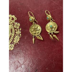 Pair Of Gold And Turquoise Earrings