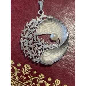Silver Pendant Wave And Pearl
