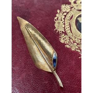 Gold Leaf And Sapphire Brooch