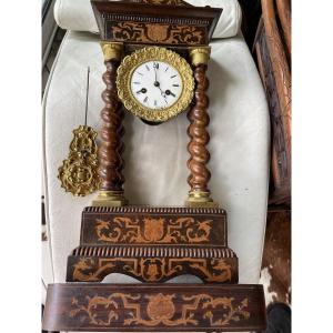 19th Century Marquetry Portico Clock