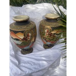 Pair Of Large Satsouma Vases Japan