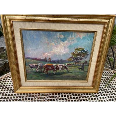 Bergère Et Son Troupeau de vaches 