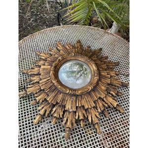 Sun Mirror Golden Wood