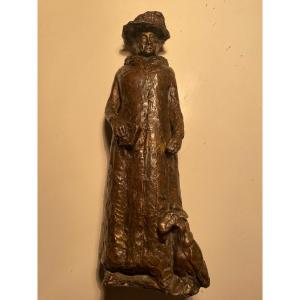 Bronze Old Lady With Fox By Bergman