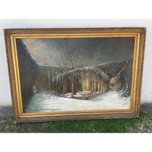 The Cloister Of St Emilion Under The Snow