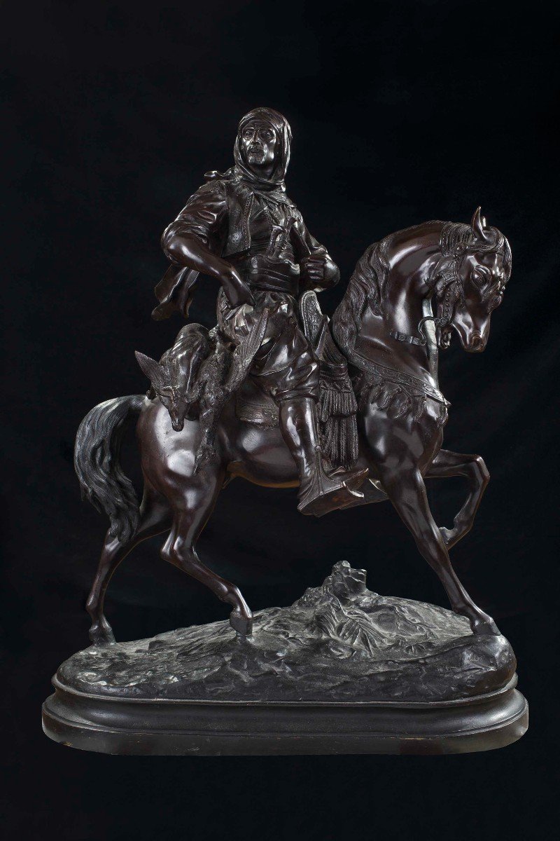 Alfred Barye (Parigi, 1839 – 1882) - Cacciatore arabo a cavallo