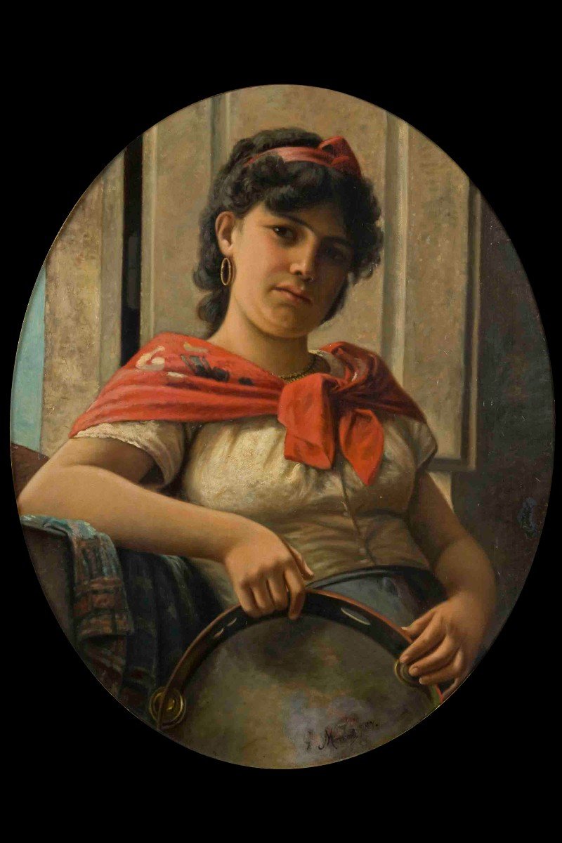 Giovanni Muzzioli, ambito (Modena 1854-1894) Giovane donna con tamburello