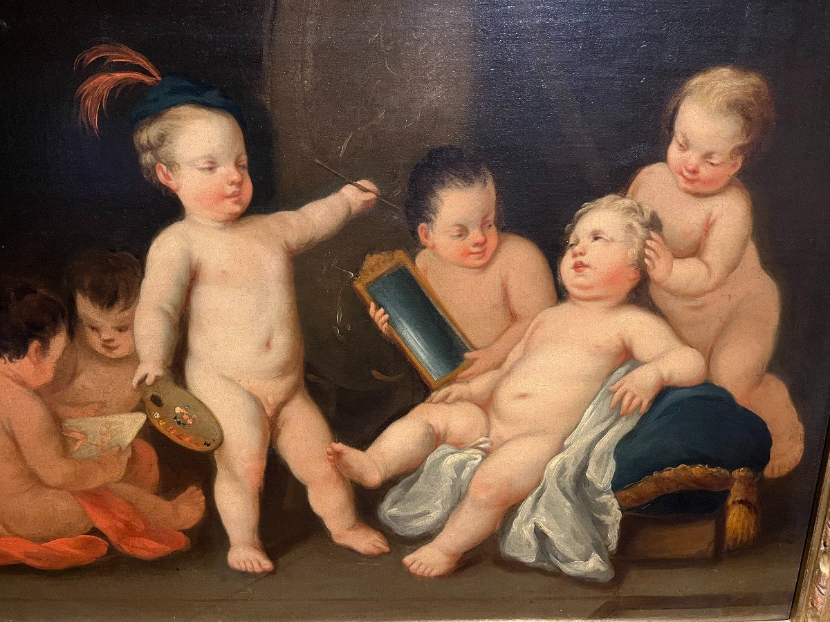 Scuola italiana della fine del XVIII secolo  Allegoria della pittura con gioco di putti-photo-2