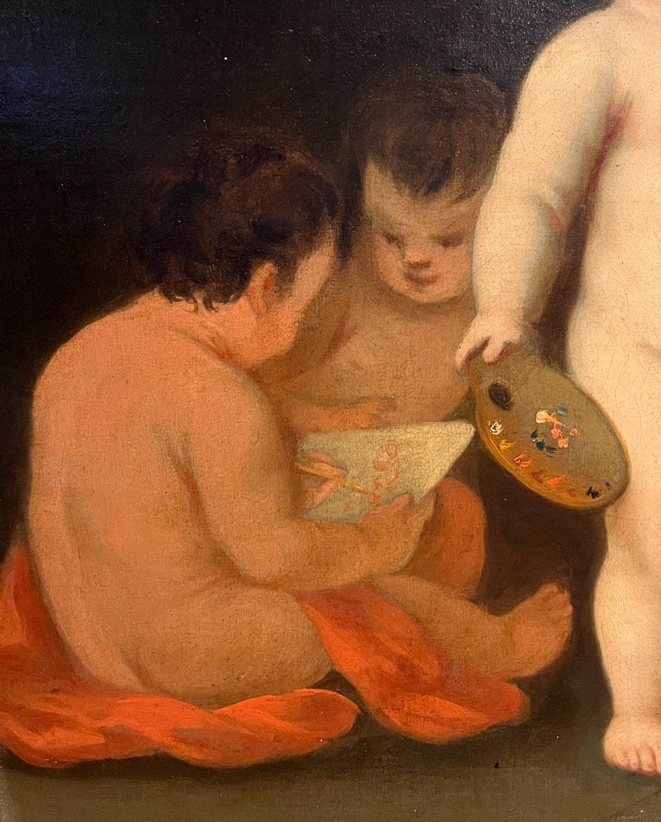 Scuola italiana della fine del XVIII secolo  Allegoria della pittura con gioco di putti-photo-4