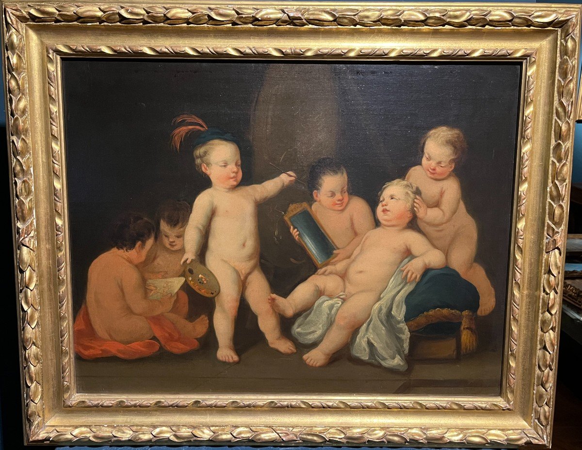 Scuola italiana della fine del XVIII secolo  Allegoria della pittura con gioco di putti