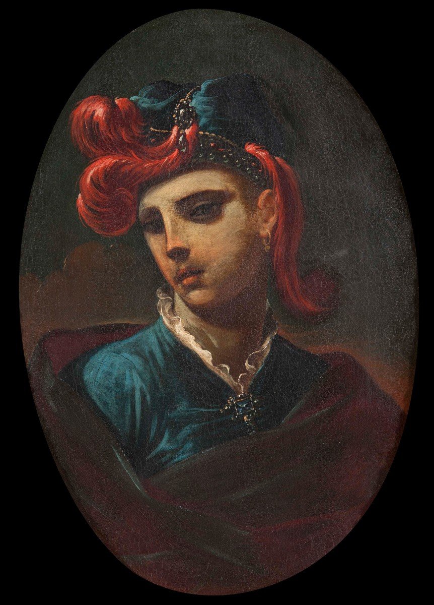 Giacomo Bolognini (Bologna 1664-1734) Ritratto di giovane con cappello piumato