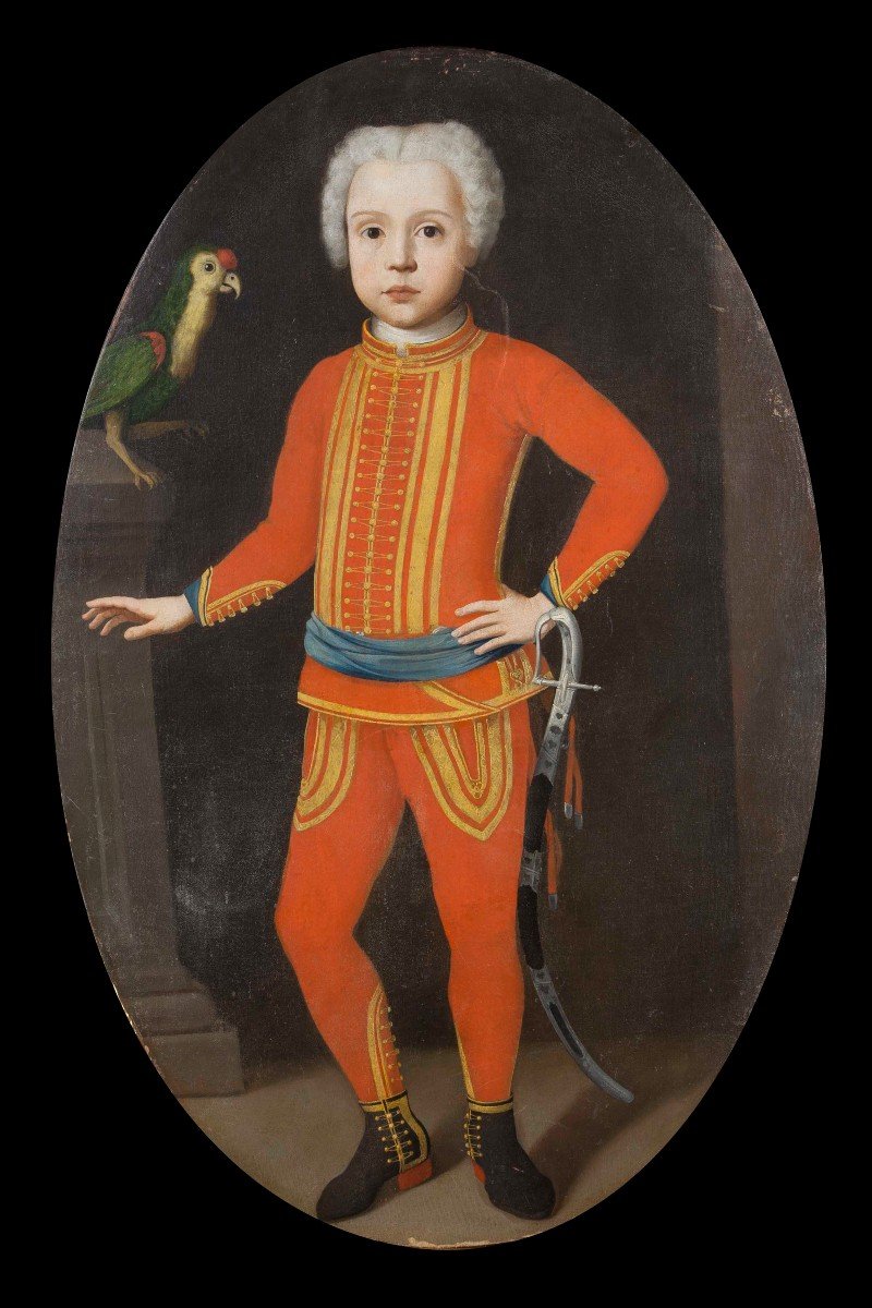 Maestro del XVIII secolo - Ritratto di fanciullo con pappagallo