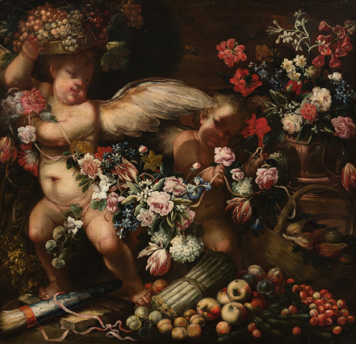 Felice Fortunato Biggi (Parma, 1650 – Verona, 1700 ca.), Natura morta con due putti-photo-2