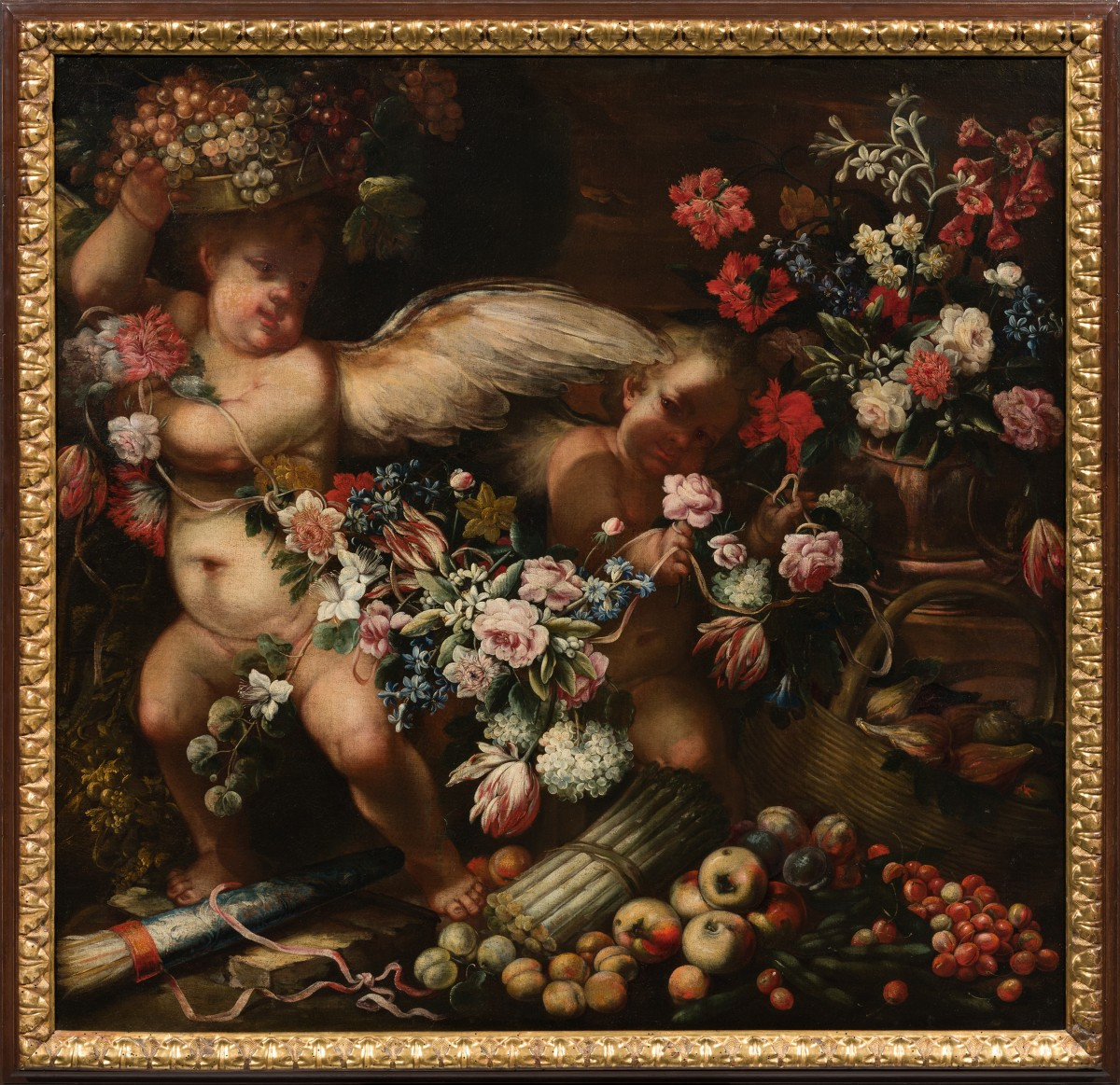 Felice Fortunato Biggi (Parma, 1650 – Verona, 1700 ca.), Natura morta con due putti