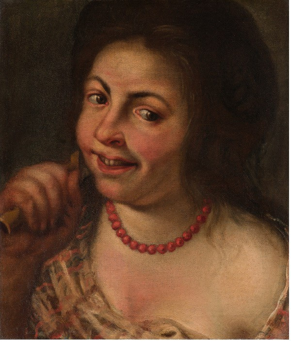 Francesco Cairo (Milano, 1607 - 1665) Figura femminile con collana di corallo  