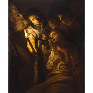 Gerrit Van Honthorst  (Utrecht 1590 - 1656) Maddalena con due angeli