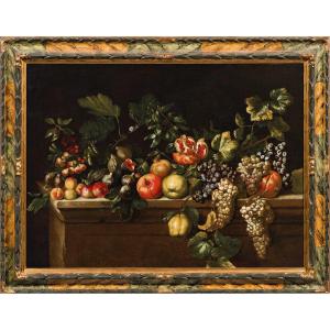 Agostino Verrocchio (Roma 1586-1659)Natura morta con mele, uva, fichi, melograni e altri frutti