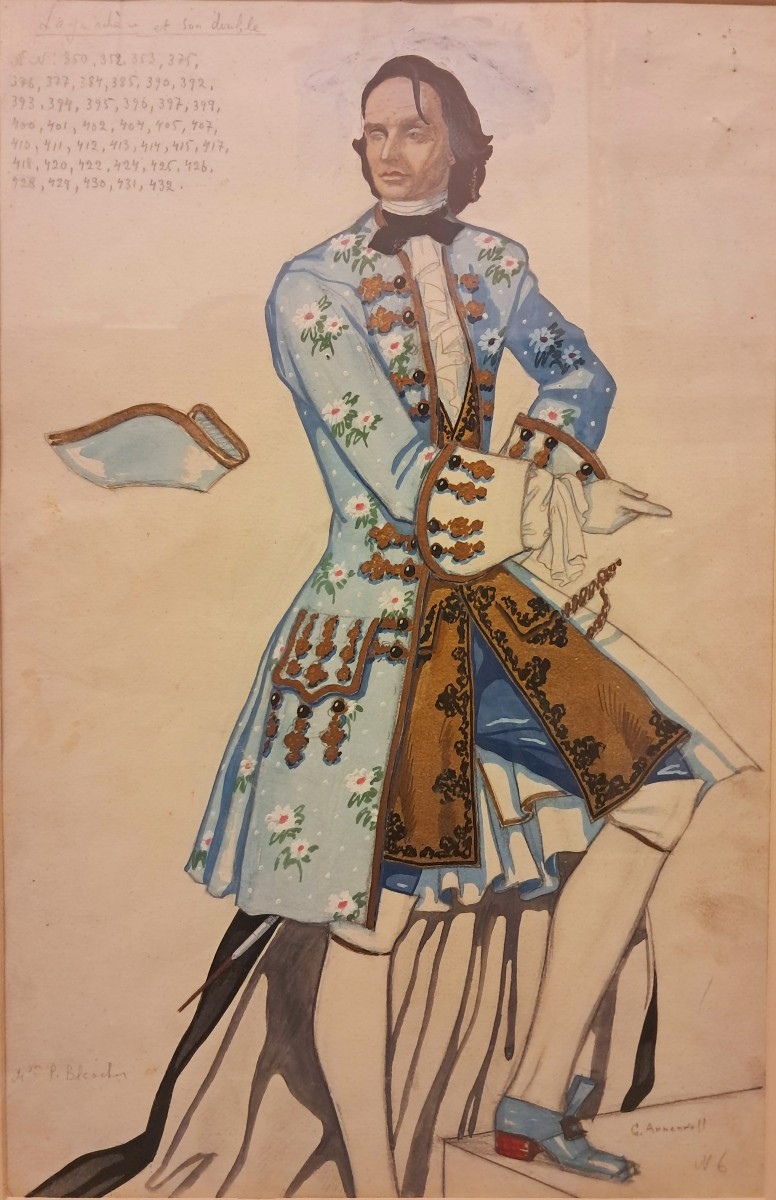 Yuri Annenkov (1889 - 1974) " Projet de costume pour le Chevalier Henri de Lagardère "-photo-2