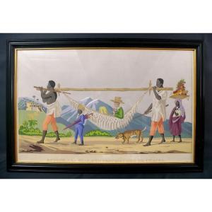 Large Gouache After Jean Baptiste Debret Trip To Brazil