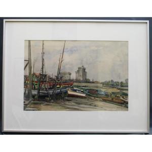 Watercolor La Rochelle By André Duculty Around 1970
