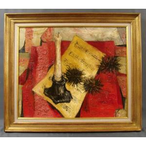 Painting Jean Marie Gouttin 1960 Still Life With Music Score