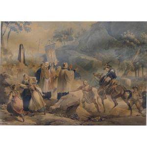 18th Watercolor La Aventura De Don Quijote Cuando Ataca Procession De Los Disciplinantes