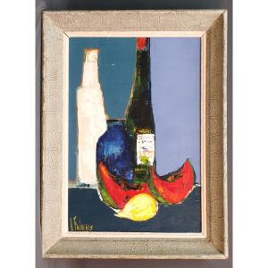 Bernard Folinais Painting Watermelon And Lemon Circa 1970