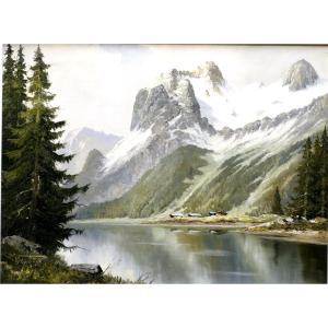 Large Painting Julius Wegerer The Achensee Lake Austria 1930/1950