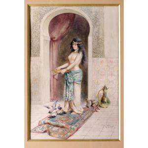 Watercolor Casimiro Tomba Aldini Odalisque Orientalism