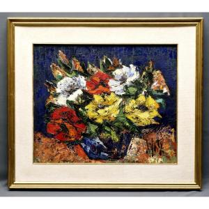 Henry Danty Circa 1970 Bouquet Of Flowers Oil On Canvas