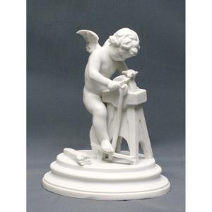 Biscuit Porcelain Cupid Sharpening His Arrows Meissen Saxony Germany