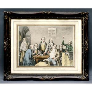 Corton Grancey Circa 1830 Color Lithograph A Wine Tasting