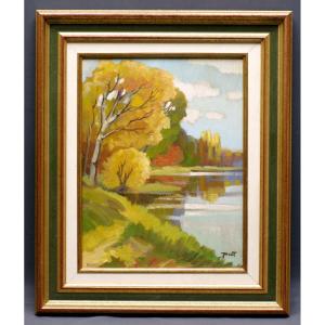 Painting By Jean Porte, View Of The Loire, Fauvism, Circa 1970