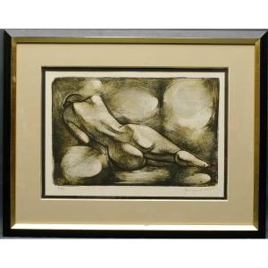 Original Lithograph By Georges Oudot, Female Nude, Circa 1970