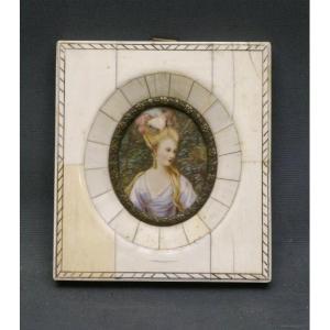 Miniature Signed Romney Lady Carnac After A Painting By Reynolds