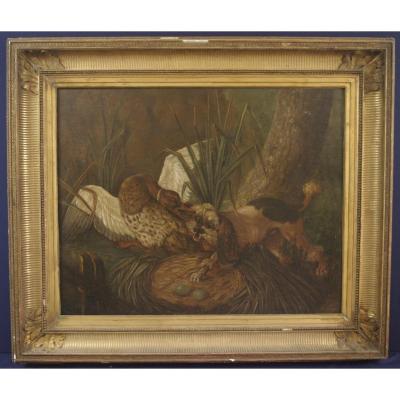 Table 18th Gender Oudry Dog Barbet And Cane