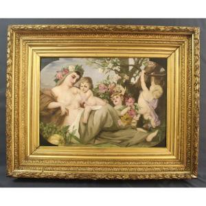Table 19th Flora And Children Golden Framing
