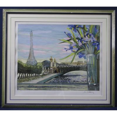 Original Screenprint Michel Henry Eiffel Tower Pont Alexandre III Paris