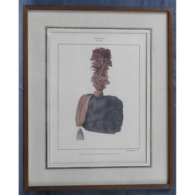 Engraving Lithography Watercolor 19th Colback From 8th Hussars Revolution Empire Militaria