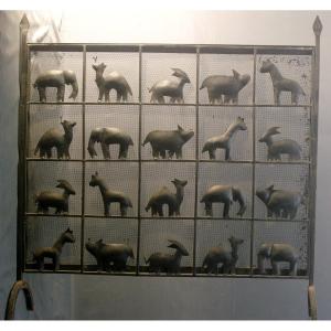 In Front Of Fire 1950 Wrought Iron African Animals