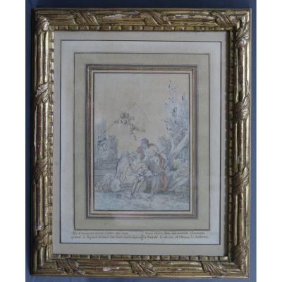 18th Century Watercolor Golden Wood Frame
