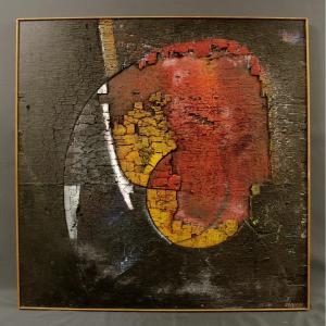 Modernist Painting Jean Pierre Demeaux Abstract Painted Carbonized Wood Panel