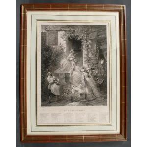 19th Engraving Isabey & Mouilleron The Shield Of France Erotica-saucy