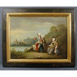 Mid 19th Century Painting Waiting For The Fishing Return